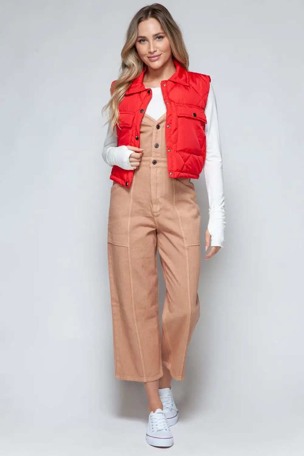 Snobbish Snap Down Quilted Crop Vest - Trendsi - Flyclothing LLC