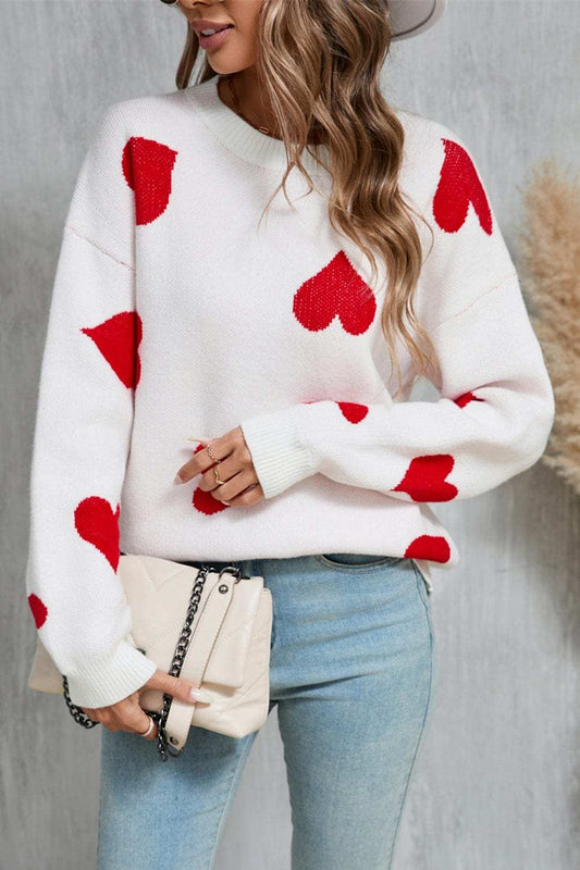 Angel Wings Heart Round Neck Dropped Shoulder Sweater - Trendsi - Flyclothing LLC