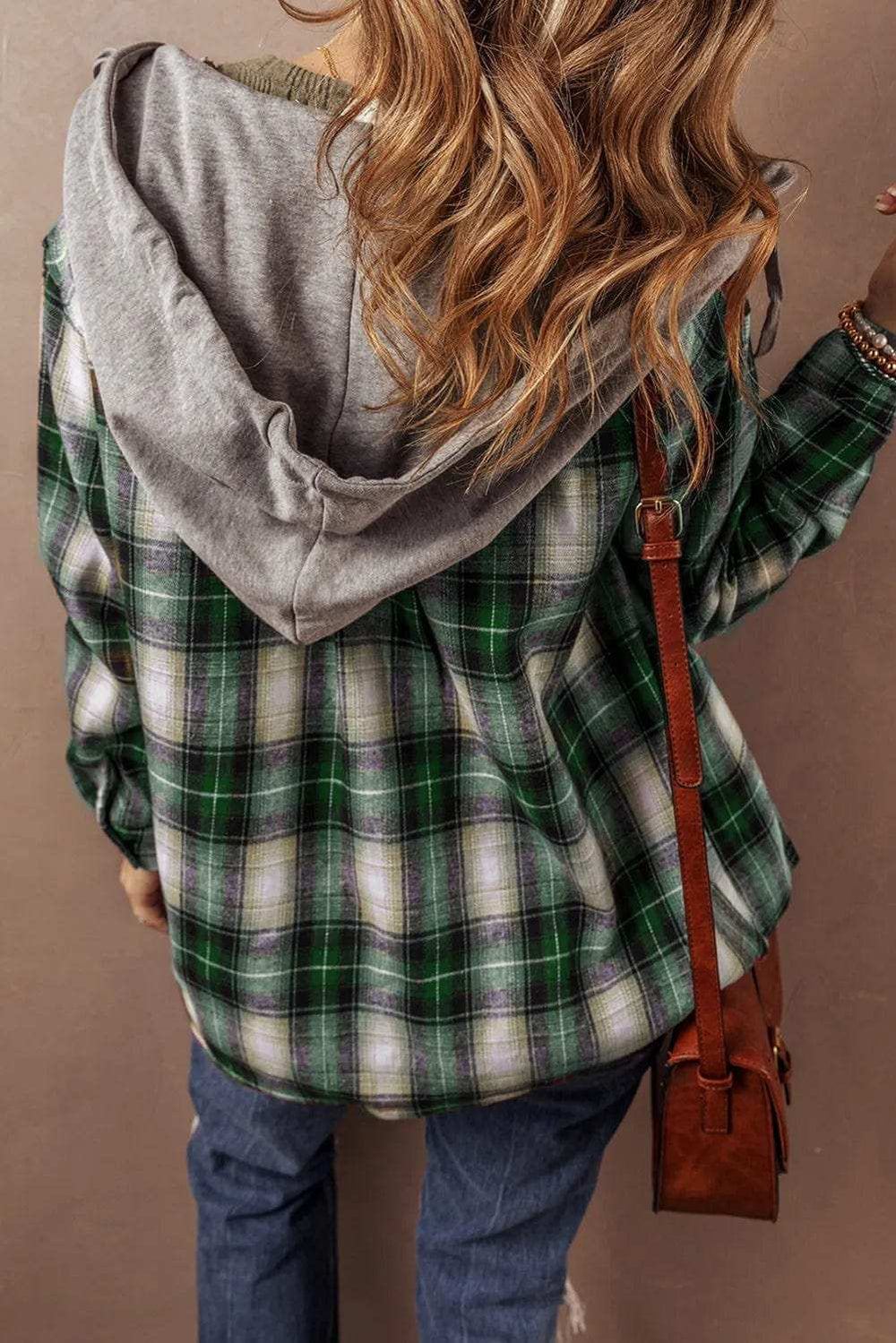 Drawstring Pocketed Plaid Hooded Jacket - Trendsi - Flyclothing LLC