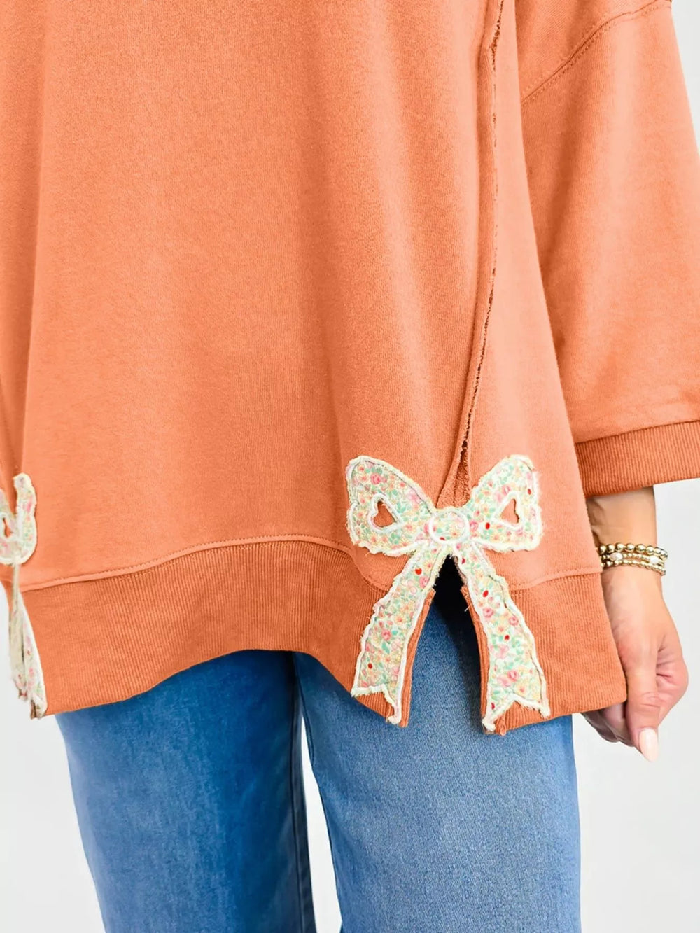 Bow Slit Round Neck Sweatshirt - Trendsi - Flyclothing LLC