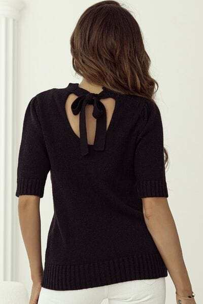 Tie Back Half Sleeve Sweater - Trendsi - Flyclothing LLC
