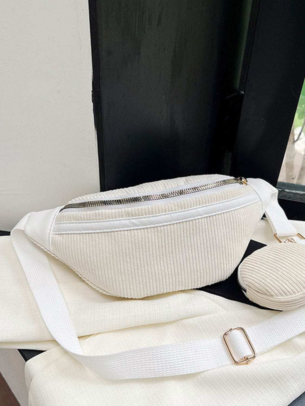 Corduroy Adjustable Strap Crossbody Bag with Pouch - Trendsi - Flyclothing LLC