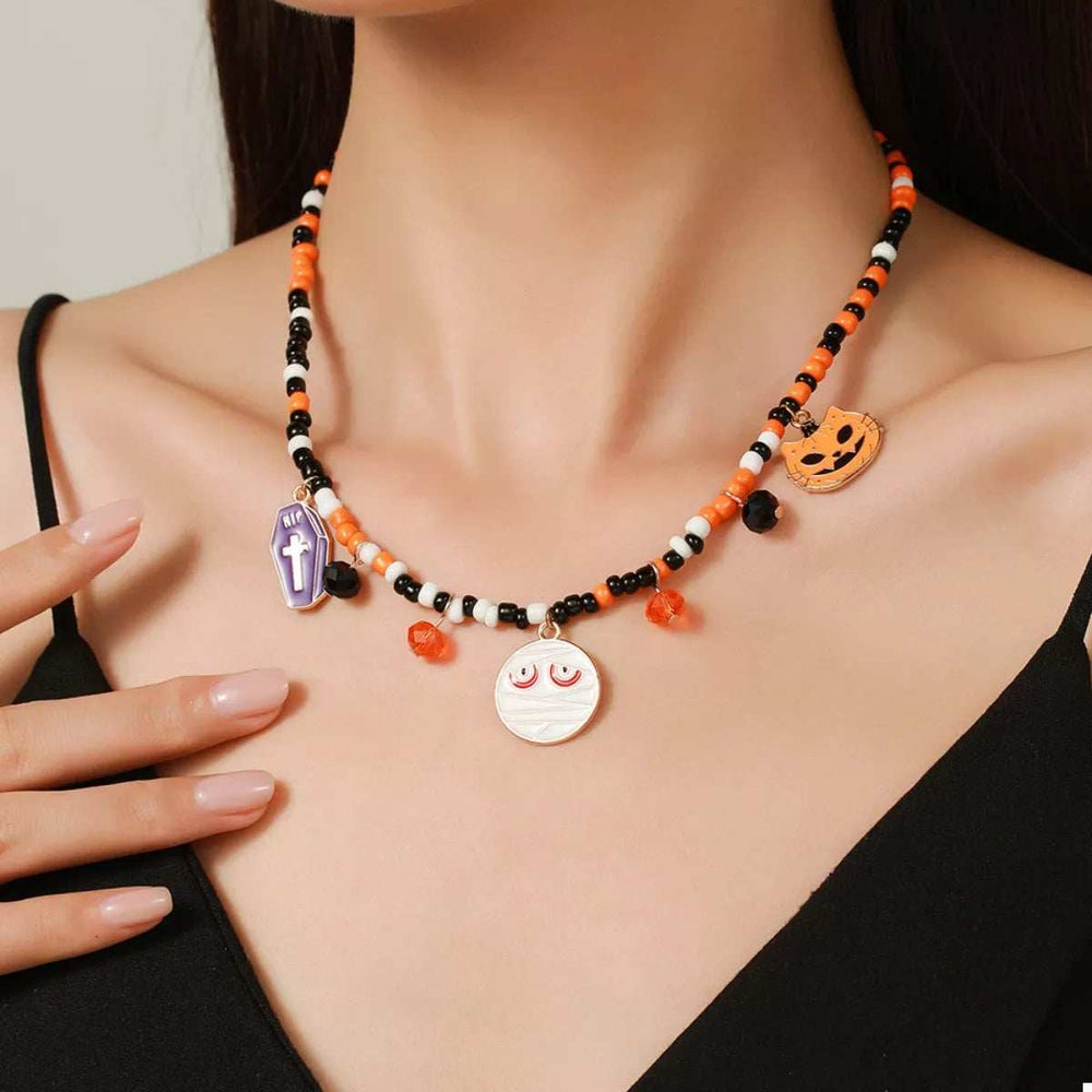 Halloween Charm Beaded Necklace - Trendsi - Flyclothing LLC