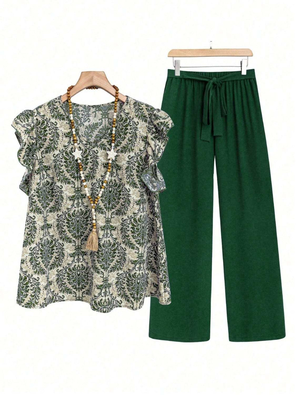 Printed Ruffled Cap Sleeve Top and Pants Set - Trendsi - Flyclothing LLC