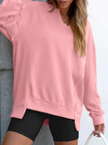 Notched Long Sleeve Oversized Sweatshirt - Trendsi - Flyclothing LLC