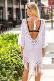 Backless Fringe Scoop Neck Cover Up - Trendsi - Flyclothing LLC
