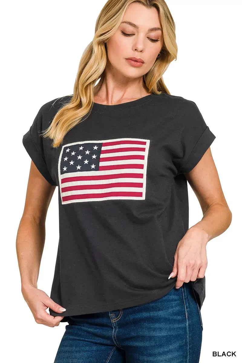 Zenana Full Size US Flag Round Neck Short Sleeve T-Shirt Plus Size - Trendsi - Flyclothing LLC