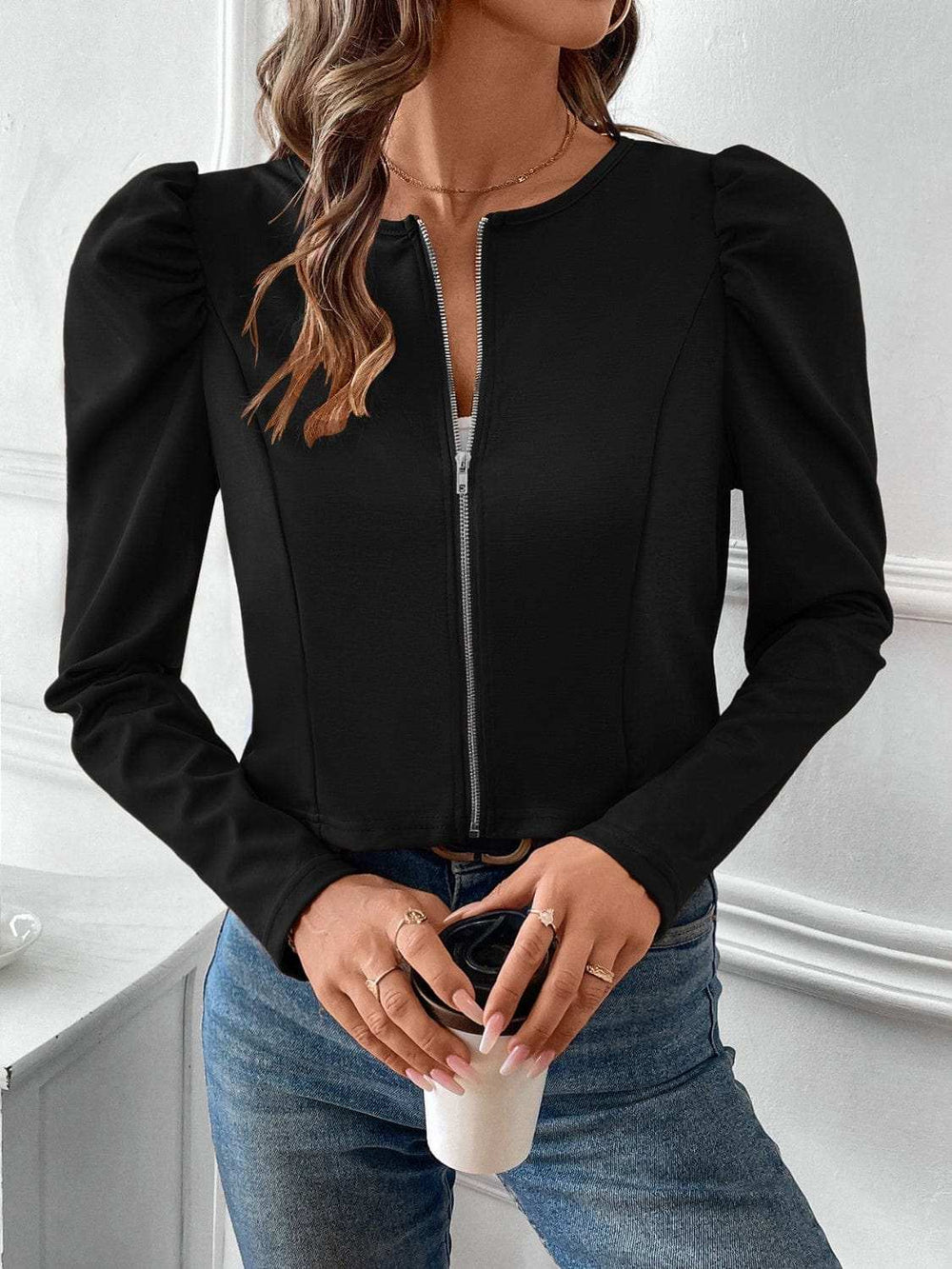 Zip Up Long Sleeve Jacket - Trendsi - Flyclothing LLC