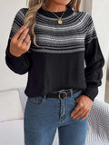 Contrast Round Neck Long Sleeve Sweater - Trendsi - Flyclothing LLC