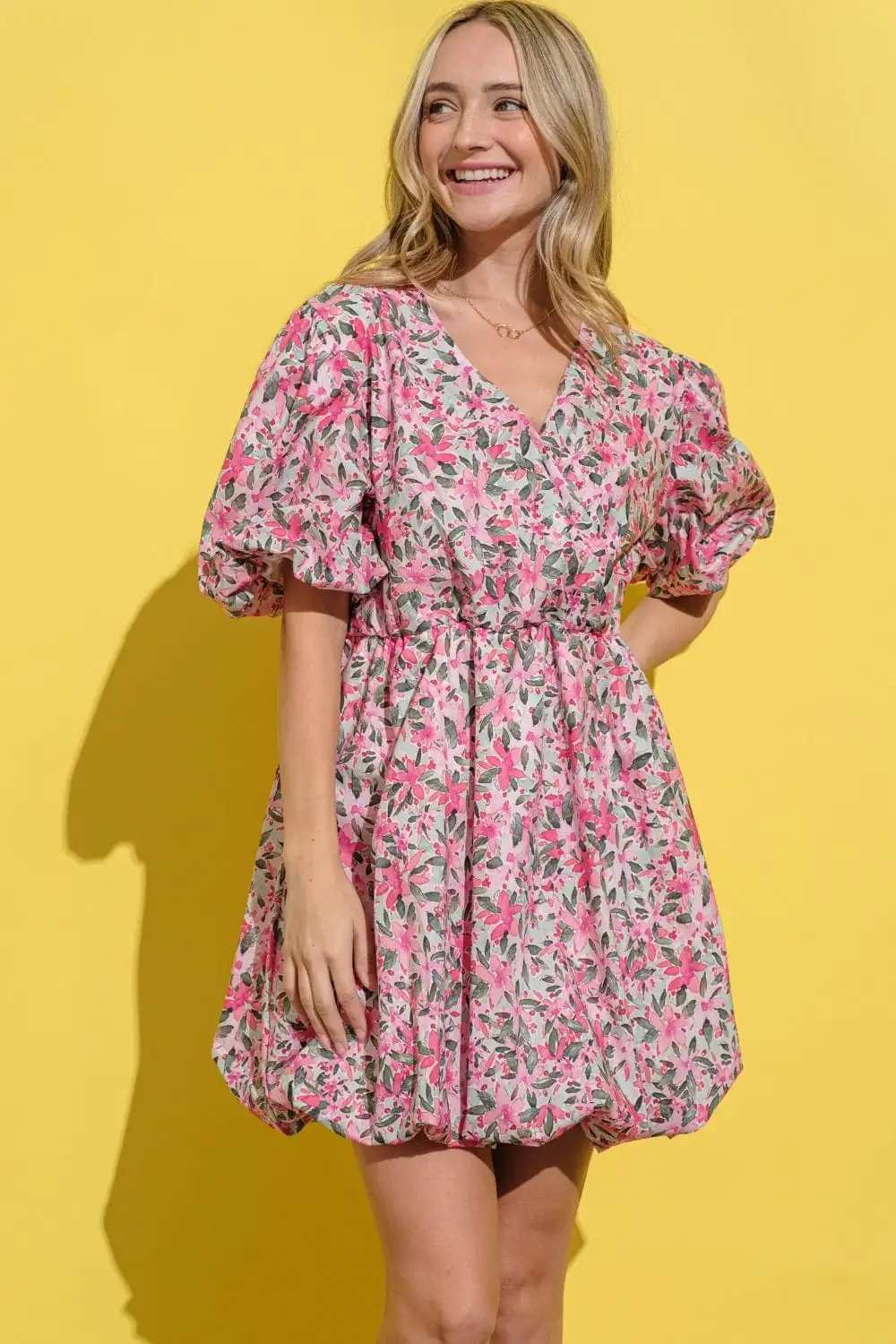 And The Why Full Size Floral Surplice Puff Sleeve Dress - Trendsi - Flyclothing LLC