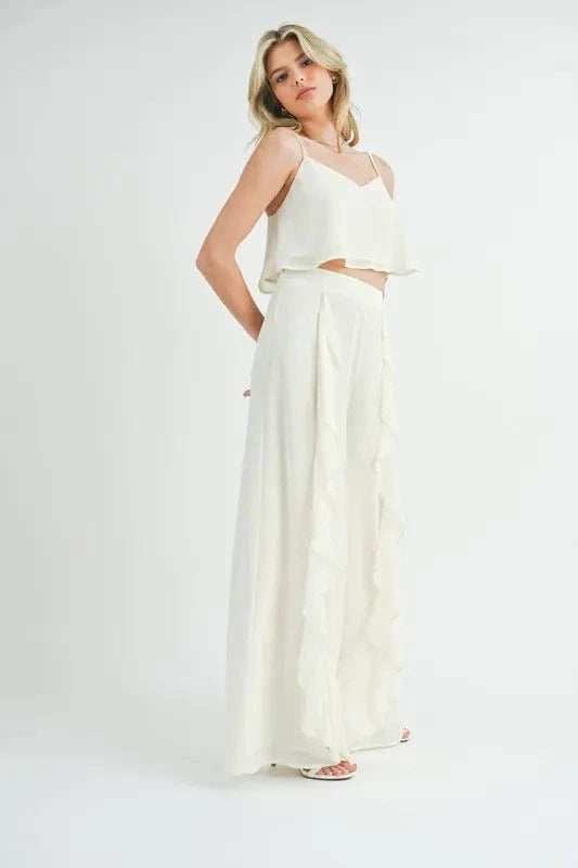 MABLE Crop Cami and Ruffled Wide Leg Pants Set - Trendsi - Flyclothing LLC