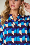 Double Take Full Size Geometric Notched Half Sleeve Blouse - Trendsi - Flyclothing LLC