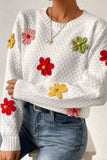 Crochet Flower Round Neck Long Sleeve Sweater - Trendsi - Flyclothing LLC