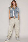 POL Assymetrical Front Closure Raw Hem Denim Vest - Trendsi - Flyclothing LLC