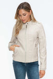 Snobbish PU Leather Biker Jacket with Side Zip Pockets - Trendsi - Flyclothing LLC