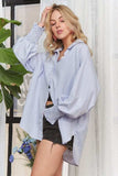 ADORA High-Low Striped Button Down Smocked Lantern Sleeve Shirt - Trendsi - Flyclothing LLC
