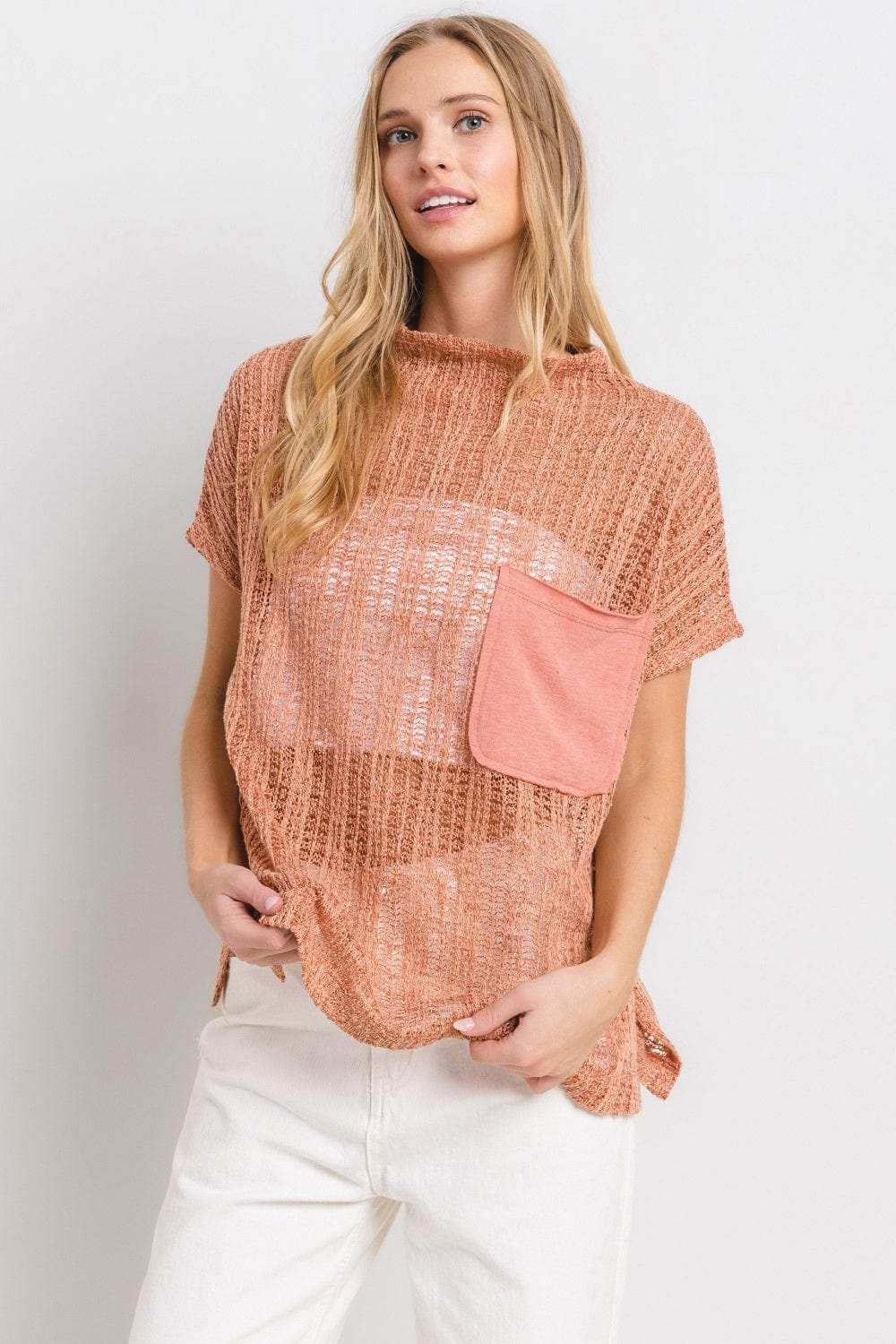 Ces Femme See Through Crochet Mock Neck Cover Up - Trendsi - Flyclothing LLC
