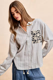 BiBi Flower Jacquard Knit Patch Pocket Stripe Shirt - Trendsi - Flyclothing LLC