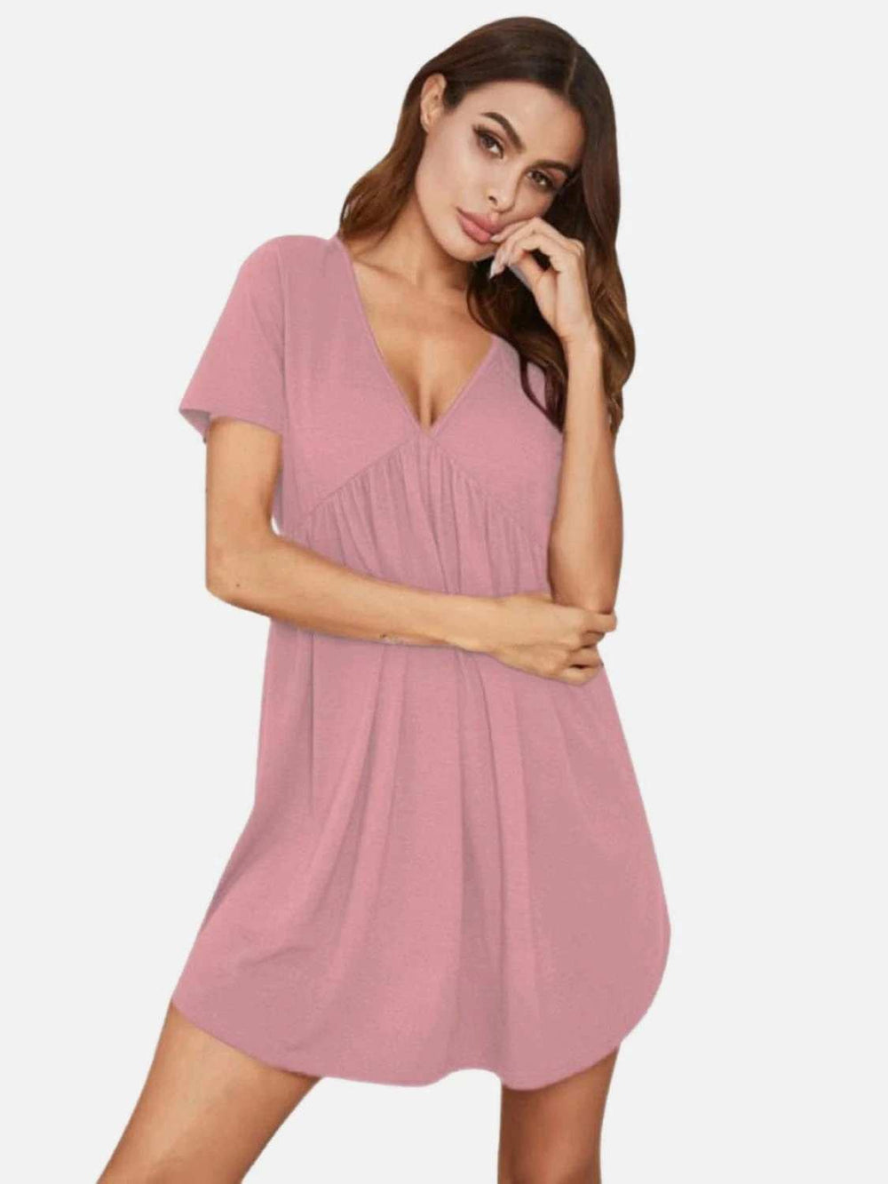 V-Neck Short Sleeve Lounge Dress - Trendsi - Flyclothing LLC
