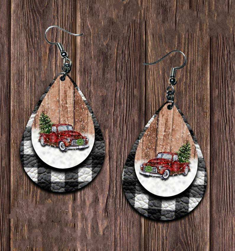 PU Leather Plaid Teardrop Earrings - Trendsi - Flyclothing LLC