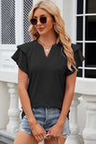 Eyelet Notched Flutter Sleeve T-Shirt - Trendsi - Flyclothing LLC