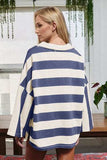 Oh Striped Johnny Collar Long Sleeve T-Shirt - Trendsi - Flyclothing LLC