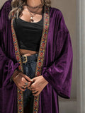 Embroidered Open Front Long Sleeve Cardigan - Trendsi - Flyclothing LLC
