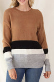Color Block Round Neck Dropped Shoulder Sweater - Trendsi - Flyclothing LLC