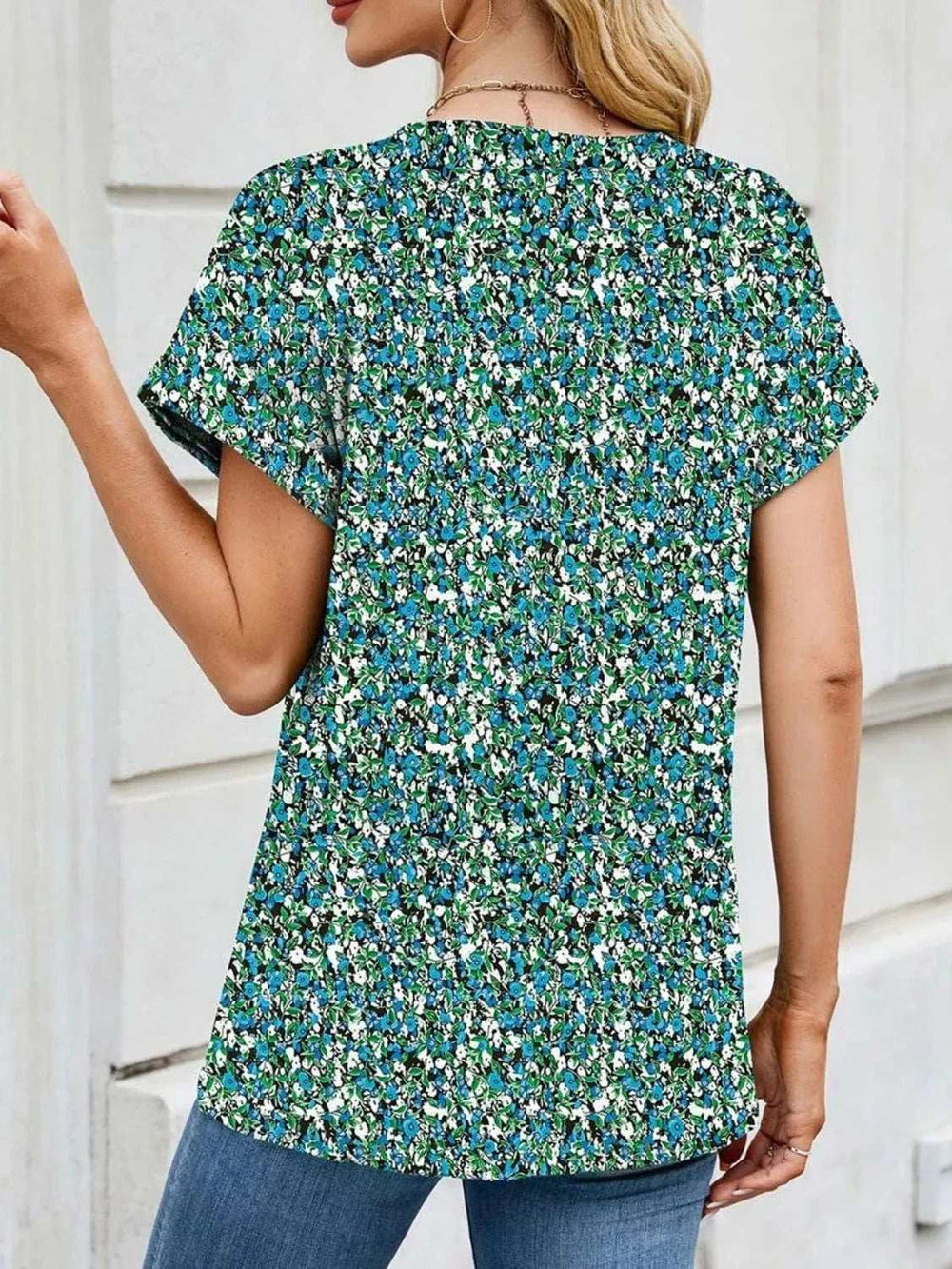 Printed Round Neck Short Sleeve Top - Trendsi - Flyclothing LLC