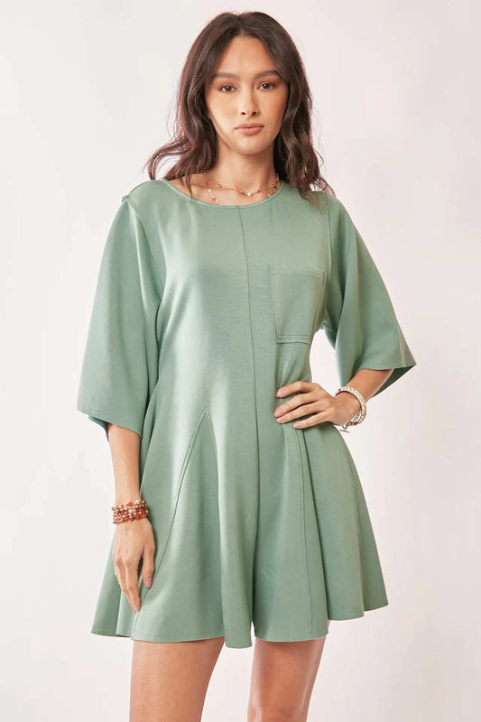 Davi & Dani Solid Draped Sleeve Ties Back Skort Romper - Trendsi - Flyclothing LLC