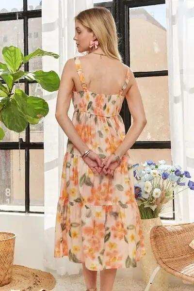 ADORA Smocked Back Floral Adjustable Strap Midi Dress - Trendsi - Flyclothing LLC