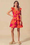 SO ME Floral V Neck Layered Dress with Elasticized Waist - Trendsi - Flyclothing LLC