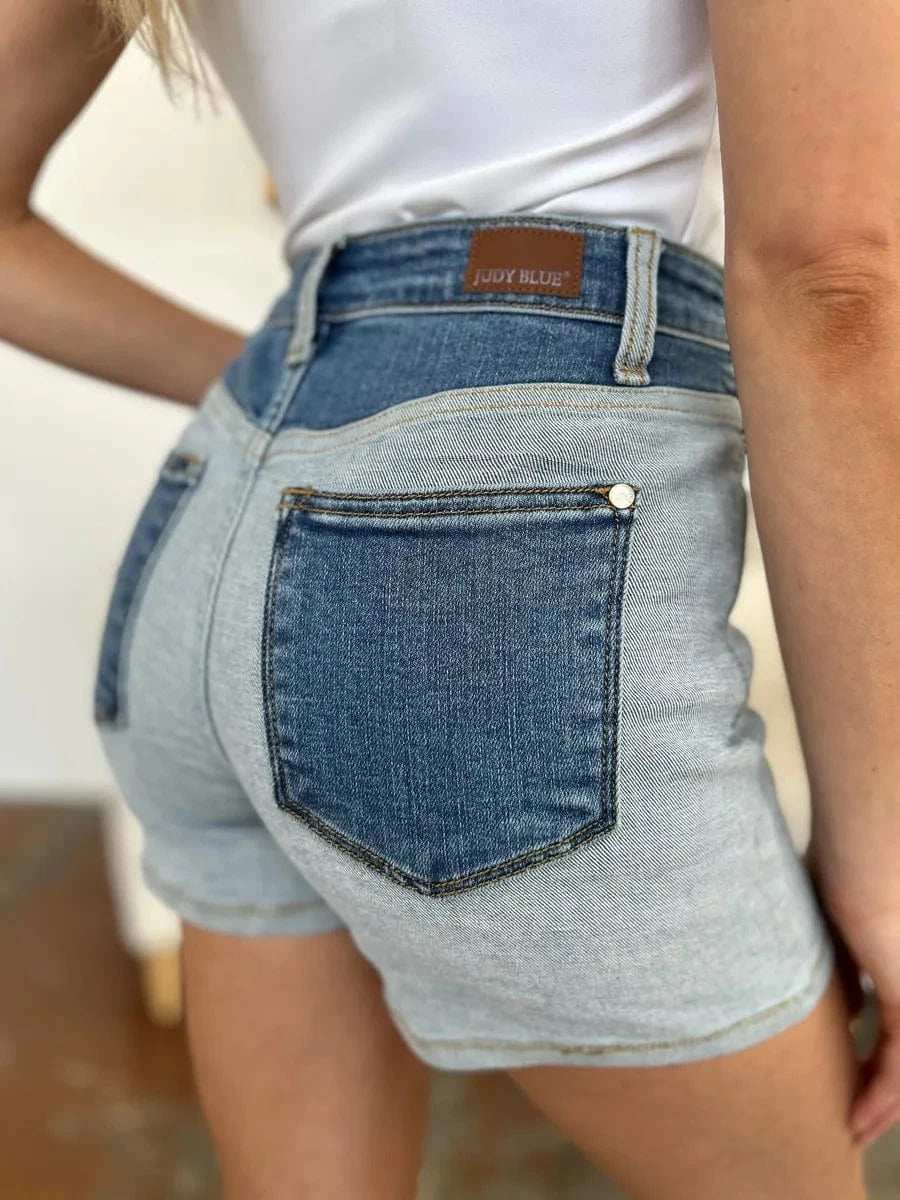 Judy Blue Full Size Color Block Denim Shorts - Trendsi - Flyclothing LLC
