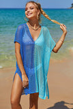 Double Take Openwork Contrast Slit Knit Cover Up - Trendsi - Flyclothing LLC