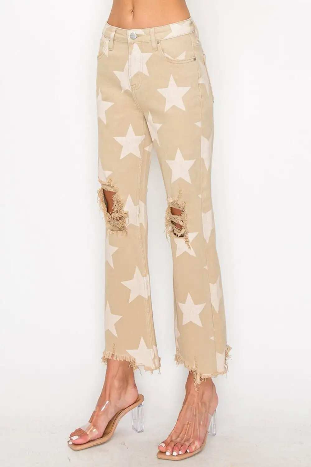 RISEN Full Size High Rise Star Printed Frayed Hem Jeans - Trendsi - Flyclothing LLC