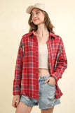 VERY J Contrast Plaid Raw Detail Shirt - Trendsi - Flyclothing LLC