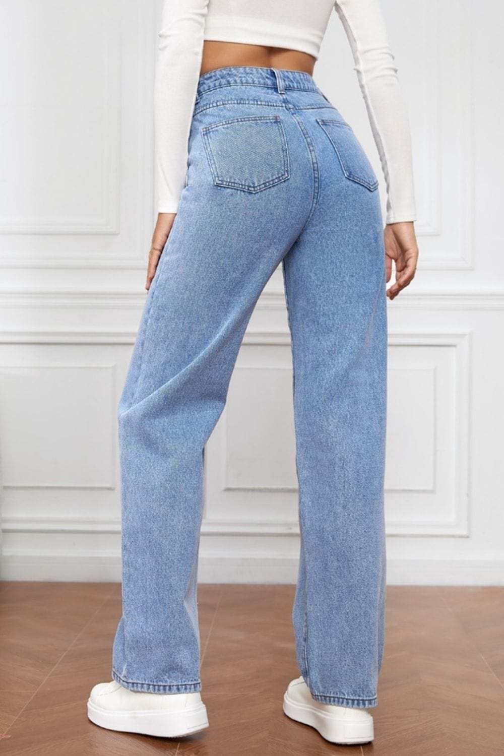 High Waist Straight Jeans - Trendsi - Flyclothing LLC