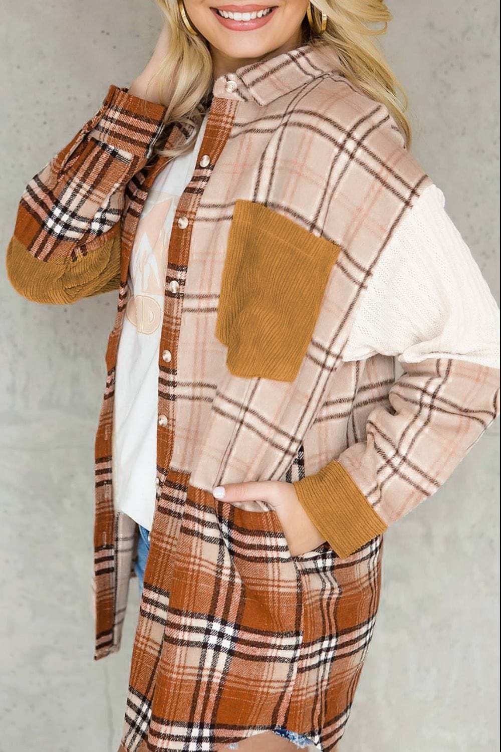 Plaid Button Up Long Sleeve Shacket - Trendsi - Flyclothing LLC