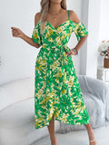 Printed Cold Shoulder Midi Cami Dress - Trendsi - Flyclothing LLC