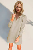 Double Take Textured Quarter Zip Long Sleeve Dress - Trendsi - Flyclothing LLC