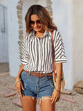 Striped Collared Neck Half Sleeve Shirt - Trendsi - Flyclothing LLC