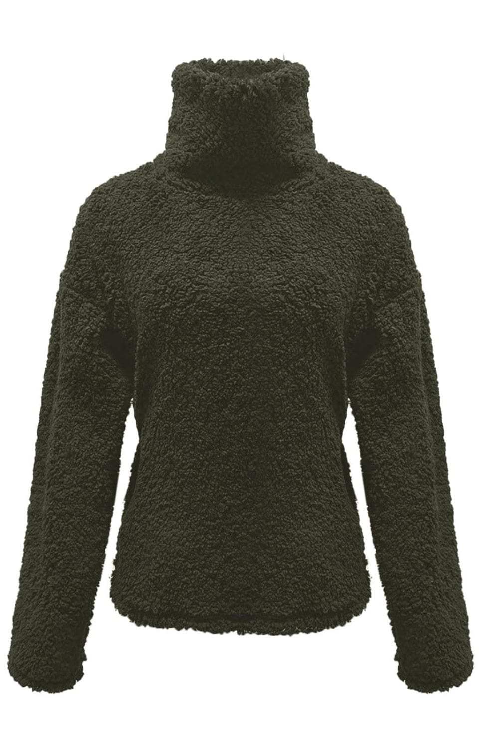 Fuzzy Turtleneck Long Sleeve Sweatshirt - Trendsi - Flyclothing LLC