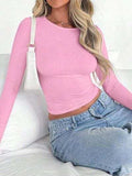 Solid Color Round Neck Long Sleeve T-Shirt - Trendsi - Flyclothing LLC