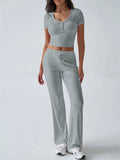 Devine Short Sleeve Top and Drawstring Pants Set - Trendsi - Flyclothing LLC