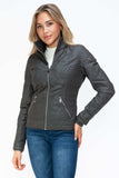 YMI Faux Layered Double-Zipper Jacket with Fuzzy Hood - Trendsi - Flyclothing LLC