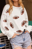 Sequin Football Round Neck Long Sleeve Sweatshirt - Trendsi - Flyclothing LLC