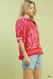 Umgee Tropical Print Puff Sleeve Blouse - Trendsi - Flyclothing LLC