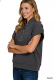 Zenana Scuba High Neck Half Zip Top - Trendsi - Flyclothing LLC
