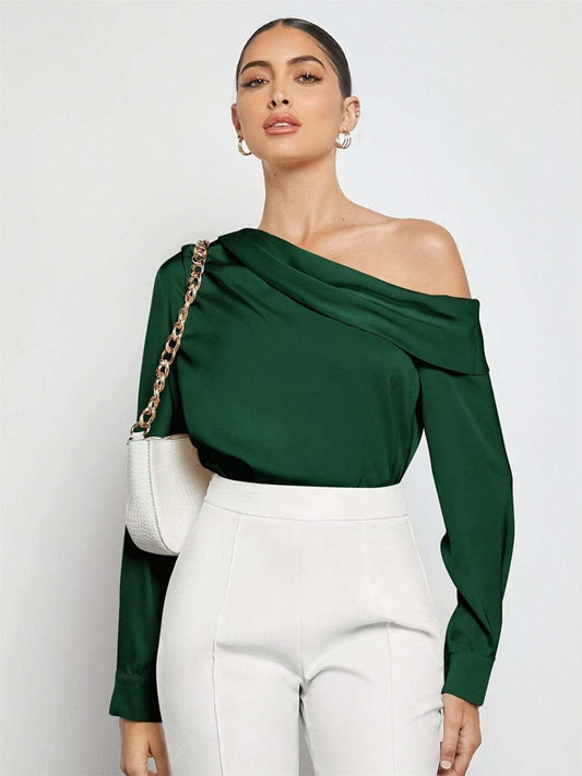 Ruched One Shoulder Long Sleeve Top - Trendsi - Flyclothing LLC