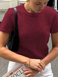 Round Neck Short Sleeve Sweater - Trendsi - Flyclothing LLC